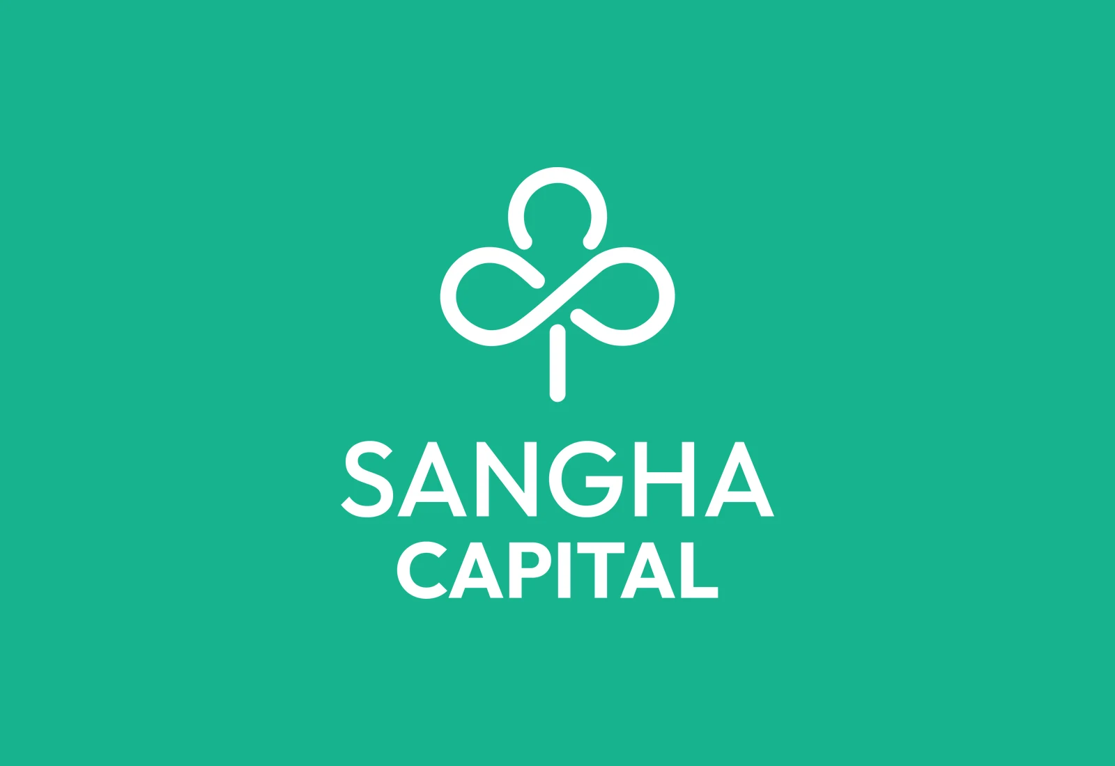 Logotipo de Sangha Capital en blanco sobre el verde corporativo, diseño de MUYNEGRE