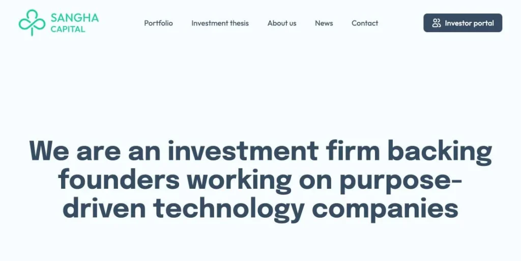 Home de sanghacapital.co: web y branding de Sangha Capital diseñados por MUYNEGRE