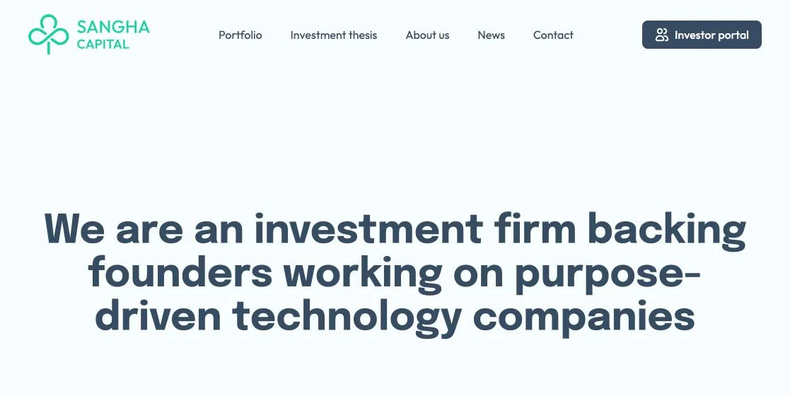 Home de sanghacapital.co: web y branding de Sangha Capital diseñados por MUYNEGRE